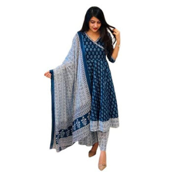 Women's Rayon Anarkali Kurta Pant and Dupatta Set