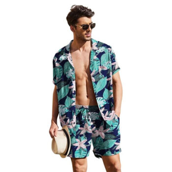 Tropical Leaf Printed Rayon Night Wear