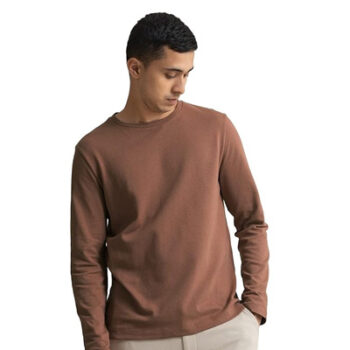 Regular Fit Cotton Full Sleeve Crew Neck Henley T-Shirt